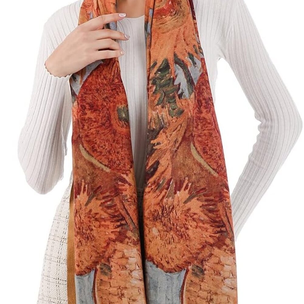 Women's Fashion Scarf with Art Printed Tassel Soft Cashmere Warm Large Blanket W